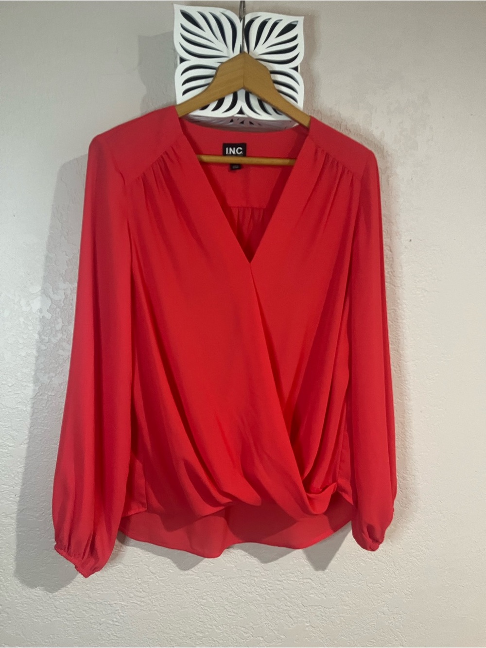 INC International Concepts Coral-Red Surplice Blouse
